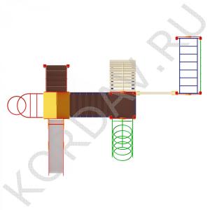 Комплекс с горкой и спиралью соединённый бревном с рукоходом и лазилкой ПДИ 2.12 (2)